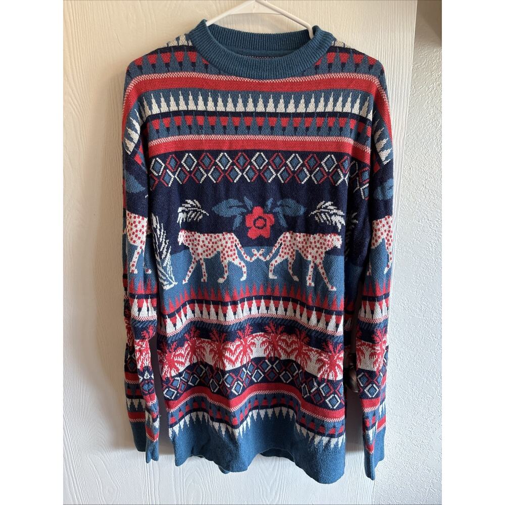 The Rail Longline Fair Isle Sweater With Cheetahs And Palm Trees Size Medium